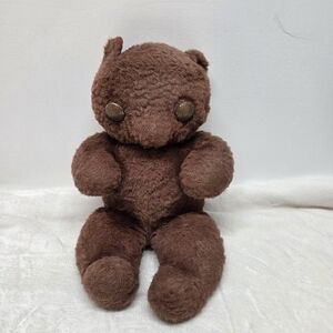 Vintage Handmade Brown Teddy Bear Primitive Style with Antique Metal Button Eyes